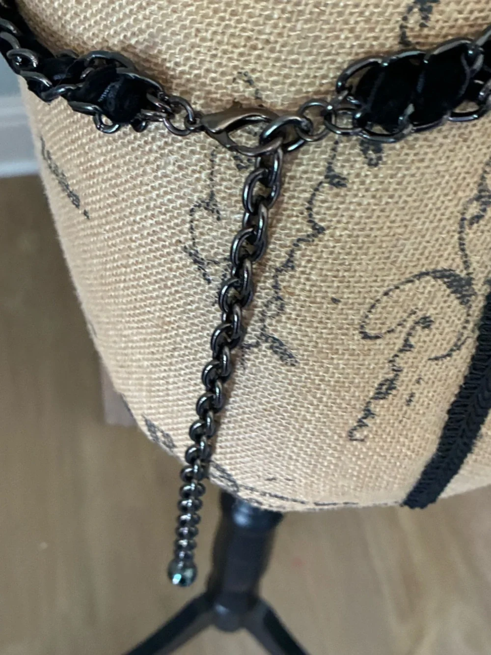 Gunmetal & black velvet Rope Chain‎ Belt Y2K Lariat Adjustable Statement vintage